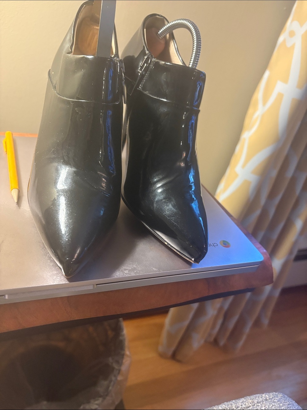 Prada Black Patent Pointed Ankle Heeled Boots
